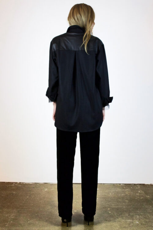 Shirt jacket 'Axl' of black wool with leather yoke - Image 5