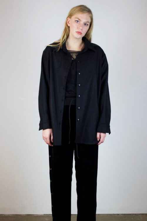 Shirt jacket 'Axl' of black wool with leather yoke - Image 3
