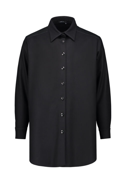 Shirt jacket 'Axl' of black wool with leather yoke - Image 7