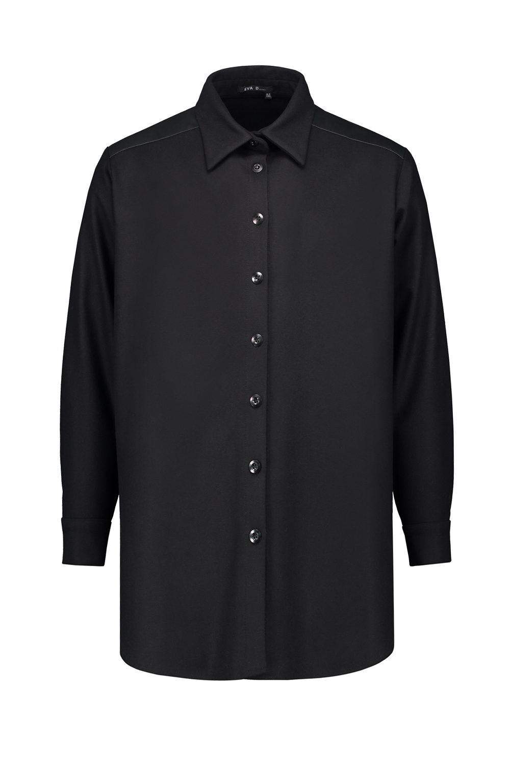 Shirt jacket ‘Axl’ of black wool with leather yoke - Studio EVA D.