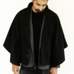 Tailored cape coat 'Charlie' of black wool