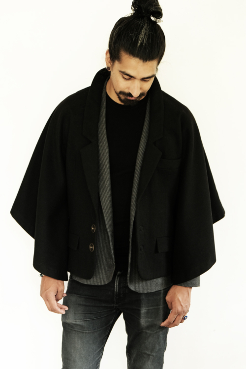 Tailored cape coat 'Charlie' of black wool