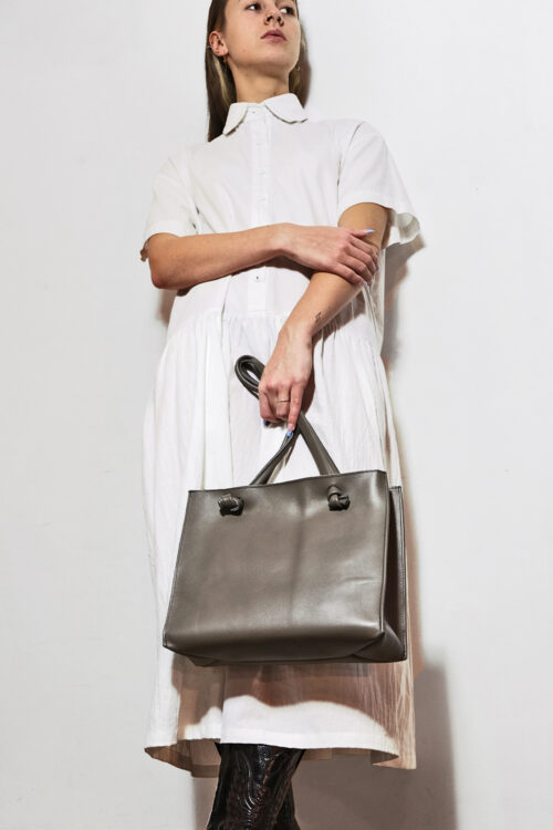 Leather Tote Bag grey 'Grocery bag' small - Image 3