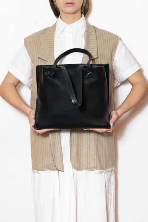 Leather Tote Bag Black 'Grocery Bag' small - Image 4