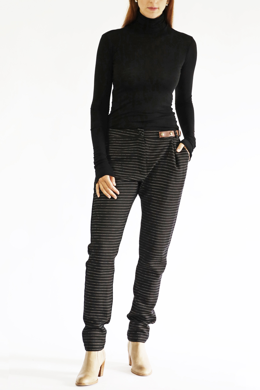 Side-belt trousers pinstripe - Studio EVA D.