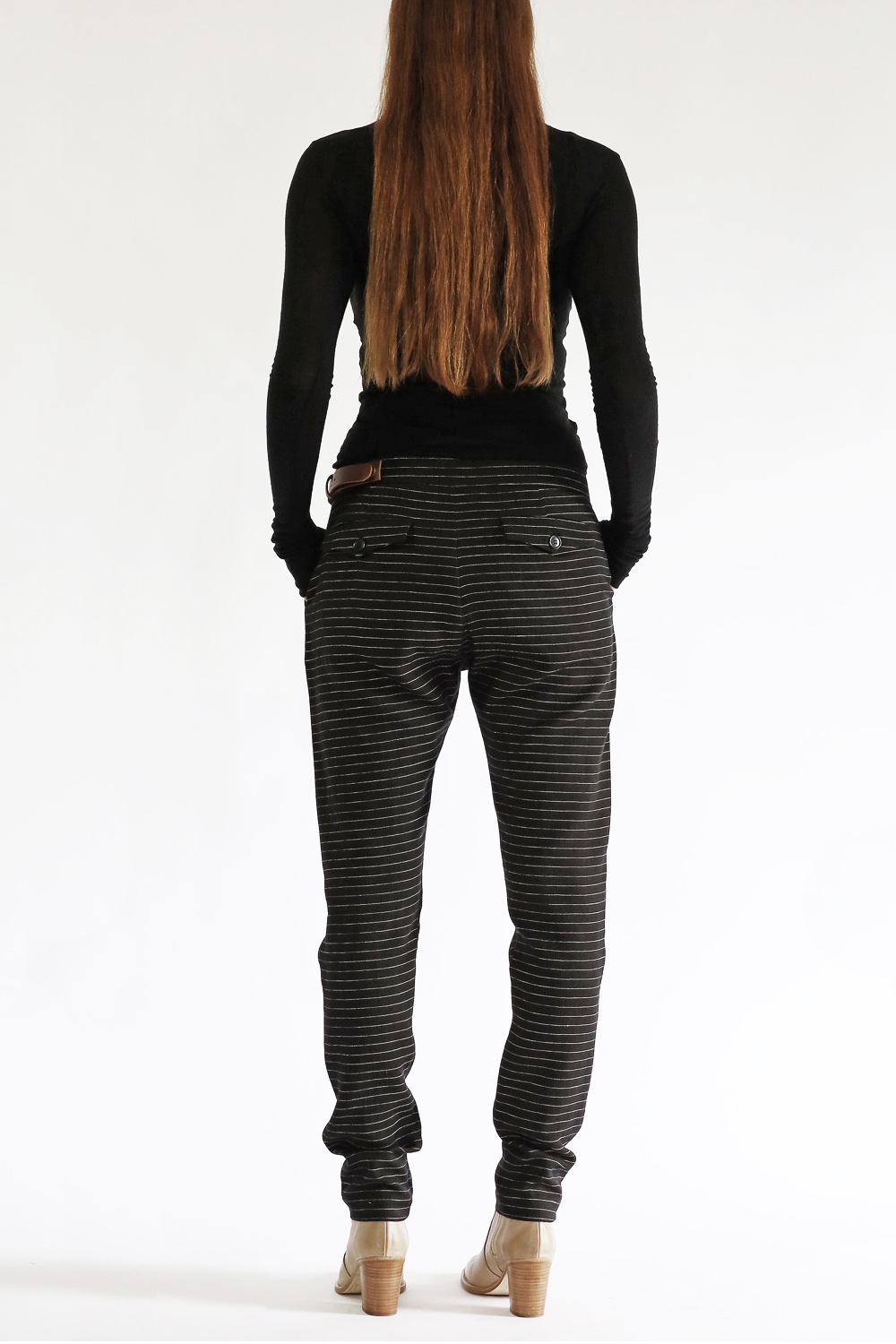 Side-belt trousers pinstripe - Studio EVA D.