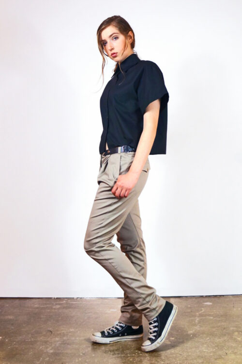 Side-belt trousers beige