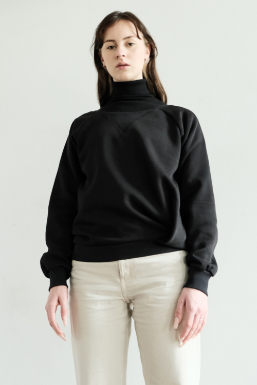 Asymmetric Pleat Sweatshirt Black