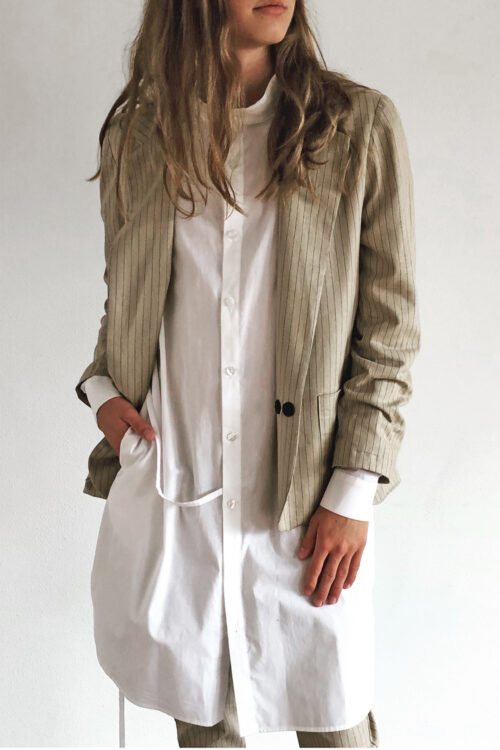 Blazer jacket 'Slack' beige linen pinstripe - Image 4