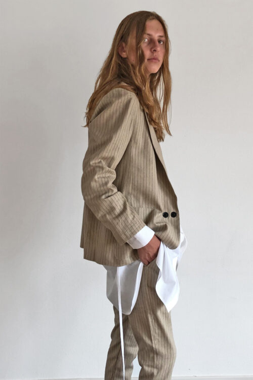 Blazer jacket 'Slack' beige linen pinstripe - Image 2