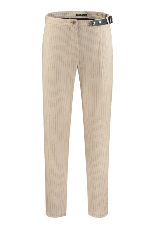 Side-belt suit pants with pinstripe