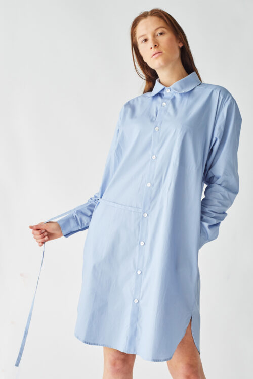 Shirt dress 'Axl' in blue cotton with asymmetrical draw string