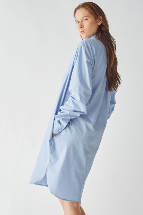 Shirt dress 'Axl' in blue cotton with asymmetrical draw string - Image 2
