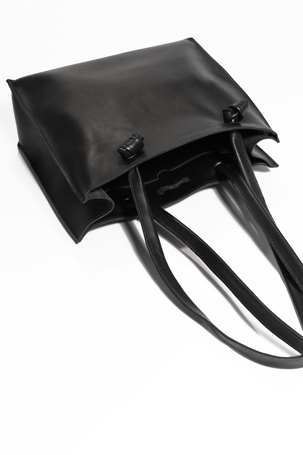 Leather Tote Bag Black ‘Grocery Bag’ small - Studio EVA D.