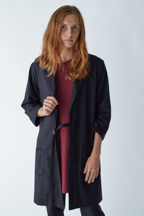 Dustcoat Black Wool Midi