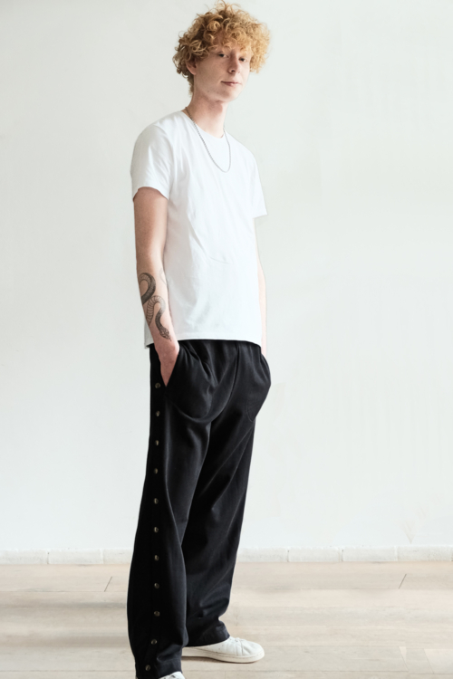 Unisex Track pants Gummi of Black Organic Cotton