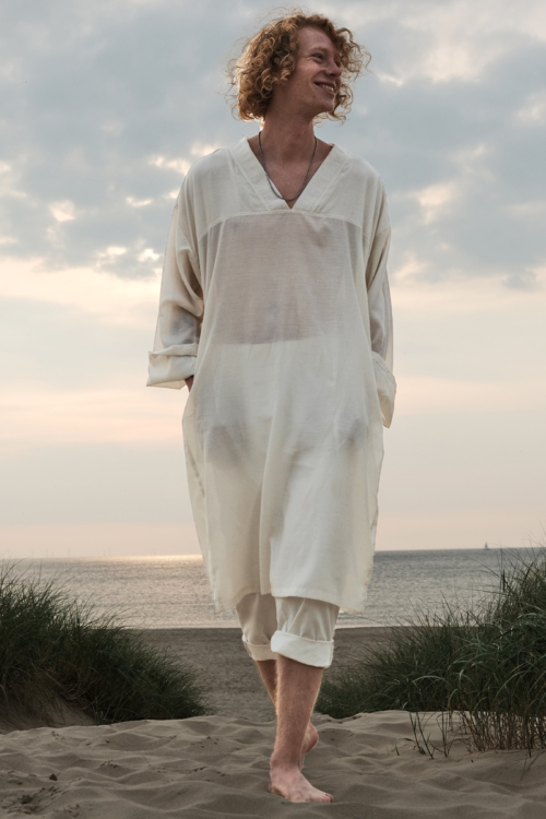 Unisex Kaftan of Airy White Viscose - Image 2