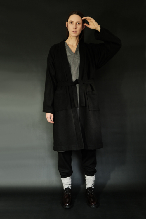 Kimono Coat of Black Wool