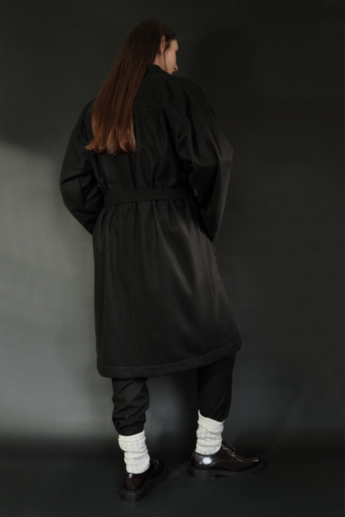 Kimono Coat of Black Wool - Image 2