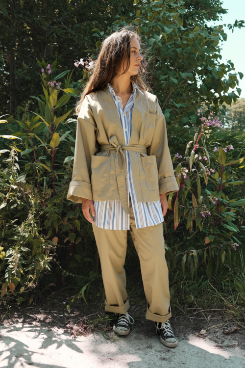 Unisex Kimono Jacket Beige Worker - Image 2